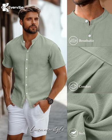 2 Pack Men's Short Sleeve Linen Shirts, Button Down Cotton Beach Vacation Casual Summer Tees in Saudi Arabia