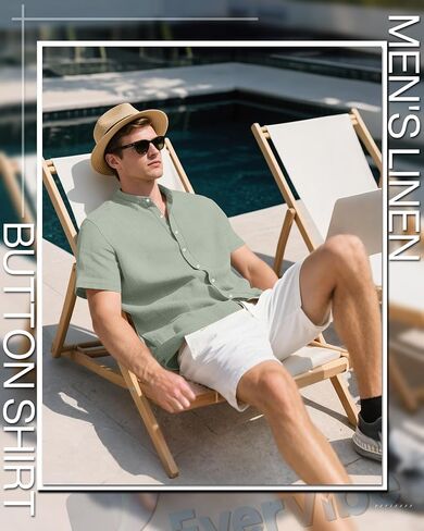 2 Pack Men's Short Sleeve Linen Shirts, Button Down Cotton Beach Vacation Casual Summer Tees in Saudi Arabia