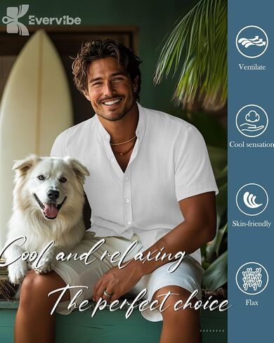 2 Pack Men's Short Sleeve Linen Shirts, Button Down Cotton Beach Vacation Casual Summer Tees in Kuwait