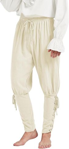 Men's Pirate Renaissance Pants with Ankle Banding - Medieval Viking Navigator Costume Cosplay - Drawstrings in Kuwait