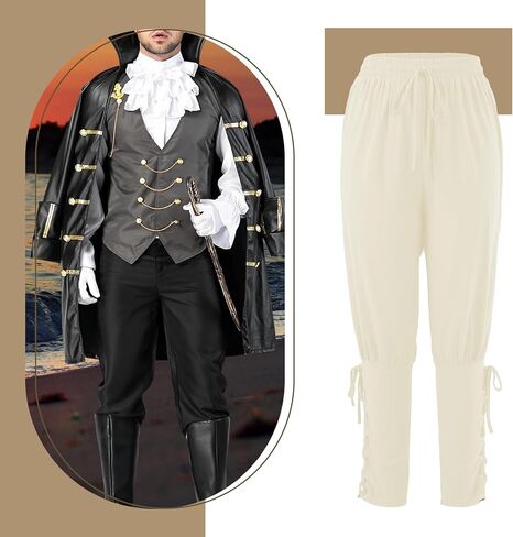 Men's Pirate Renaissance Pants with Ankle Banding - Medieval Viking Navigator Costume Cosplay - Drawstrings in Kuwait