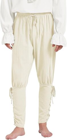 Men's Pirate Renaissance Pants with Ankle Banding - Medieval Viking Navigator Costume Cosplay - Drawstrings in Kuwait