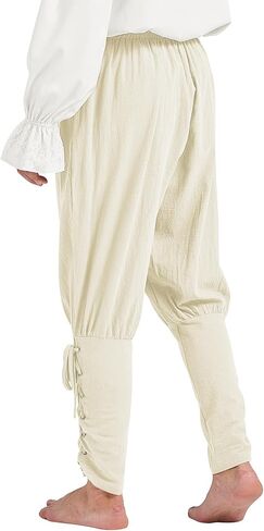 Men's Pirate Renaissance Pants with Ankle Banding - Medieval Viking Navigator Costume Cosplay - Drawstrings in Kuwait