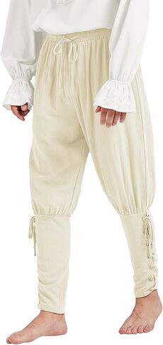Men's Pirate Renaissance Pants with Ankle Banding - Medieval Viking Navigator Costume Cosplay - Drawstrings in Kuwait