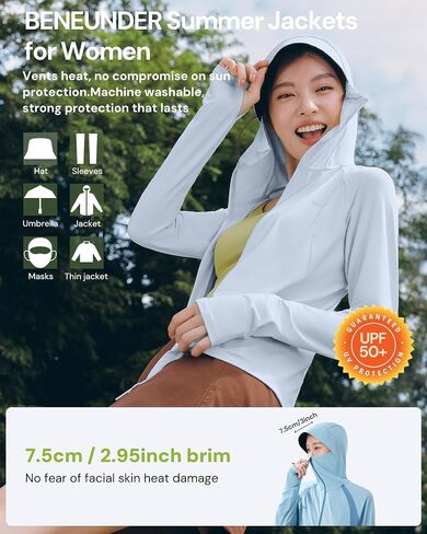 BENEUNDER Women's UPF 50+ Sun Protection Lightweight Hoodie Jacket Long Sleeve Active Sun Shirts for Outdoor Hiking Workout in Saudi Arabia