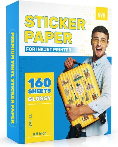 QYH Sticker Paper for Inkjet Printer - 160 Sheets Matte Printable Vinyl Sticker Papers 8.5x11 In Premium White Labels Waterproof Stickers for Cricut Dries Quickly & Tear Resistant Easy Weeding in Kuwait