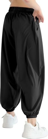 QBK 3T-14Years Girls Summer Lightweight Baggy Joggers with Pockets,Wide Leg Sweatpants Cinched Bottom Hip Hop Dance Pants in Kuwait