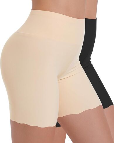 High-Waisted Slip Shorts for Under Dresses Women Anti Chafing Cooling Shorts Seamless Boyshorts with Scalloped Bottom in Saudi Arabia