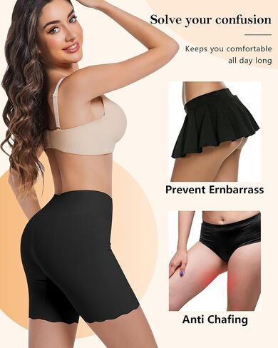 High-Waisted Slip Shorts for Under Dresses Women Anti Chafing Cooling Shorts Seamless Boyshorts with Scalloped Bottom in Saudi Arabia