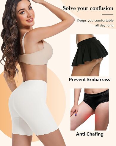 High-Waisted Slip Shorts for Under Dresses Women Anti Chafing Cooling Shorts Seamless Boyshorts with Scalloped Bottom in Saudi Arabia
