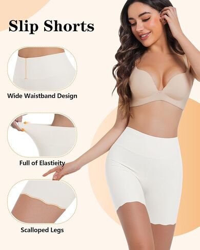 High-Waisted Slip Shorts for Under Dresses Women Anti Chafing Cooling Shorts Seamless Boyshorts with Scalloped Bottom in Saudi Arabia