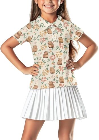 Girls Short Sleeve Golf Shirt Button Up Summer Tennis Shirts Golf Tops Outfit with Collar for Kids Teens Size 5-16 in Kuwait