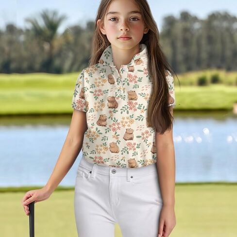 Girls Short Sleeve Golf Shirt Button Up Summer Tennis Shirts Golf Tops Outfit with Collar for Kids Teens Size 5-16 in Kuwait