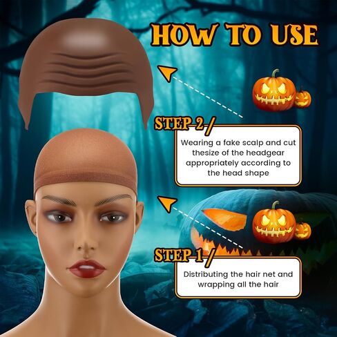 Syhood 2 Pieces Halloween Bald Cap Makeup Latex Bald Head Wig Caps Cosplay Costume for Adults in Saudi Arabia