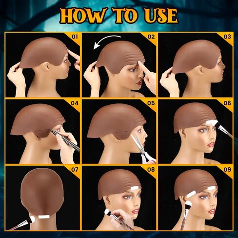 Syhood 2 Pieces Halloween Bald Cap Makeup Latex Bald Head Wig Caps Cosplay Costume for Adults in Saudi Arabia