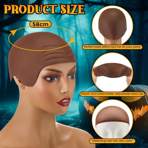 Syhood 2 Pieces Halloween Bald Cap Makeup Latex Bald Head Wig Caps Cosplay Costume for Adults in Saudi Arabia