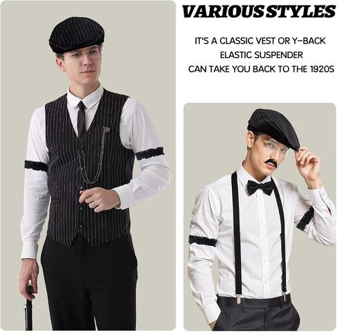 1920s Mens Costume Roaring 20s Costumes Accessories Set 1920s Vest Suspenders Hat Pocket Watch Tie in Kuwait