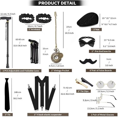 1920s Mens Costume Roaring 20s Costumes Accessories Set 1920s Vest Suspenders Hat Pocket Watch Tie in Kuwait