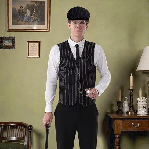 1920s Mens Costume Roaring 20s Costumes Accessories Set 1920s Vest Suspenders Hat Pocket Watch Tie in Kuwait