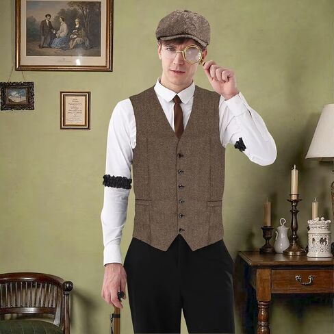 1920s Mens Costume Roaring 20s Costumes Accessories Set 1920s Vest Suspenders Hat Pocket Watch Tie in Kuwait