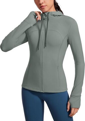 CRZ YOGA Butterluxe Womens Hooded Workout Jacket Athletic Running Zip Up with Back Mesh Vent and Thumb Holes in Kuwait