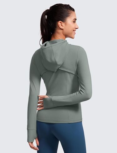 CRZ YOGA Butterluxe Womens Hooded Workout Jacket Athletic Running Zip Up with Back Mesh Vent and Thumb Holes in Kuwait
