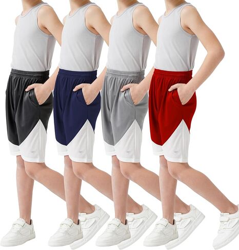 Jimonda Boys Shorts Boys Athletic Shorts Basketball Shorts Quick Dry Kids Youth Soccer Shorts with Pockets 4 Packs 7-15Years in Saudi Arabia