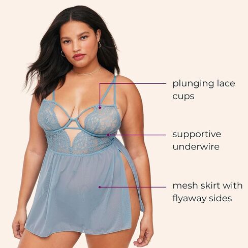 Adore Me Rae Babydoll Dress & G-String Thong - XS-4X Regular & Plus-Size Lace Lingerie Set, Underwire Plunge Bra & Thong in Saudi Arabia
