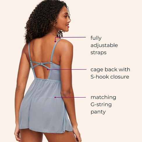 Adore Me Rae Babydoll Dress & G-String Thong - XS-4X Regular & Plus-Size Lace Lingerie Set, Underwire Plunge Bra & Thong in Saudi Arabia