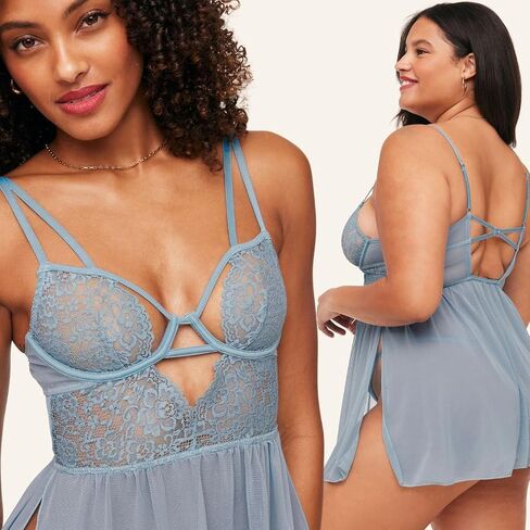 Adore Me Rae Babydoll Dress & G-String Thong - XS-4X Regular & Plus-Size Lace Lingerie Set, Underwire Plunge Bra & Thong in Saudi Arabia