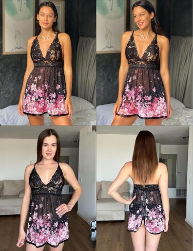 Avidlove Women Lingerie Lace Babydoll Strap Chemise Halter Teddy V Neck Mesh Nightgown in Saudi Arabia