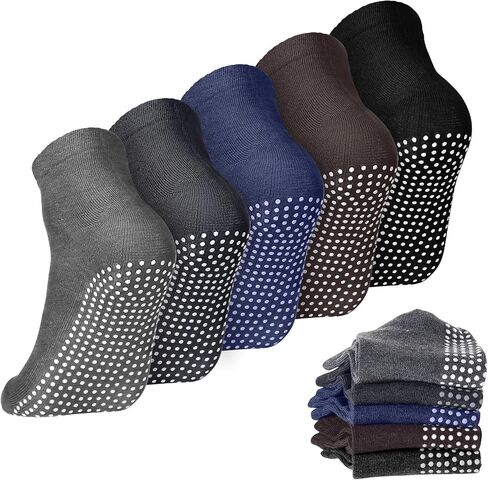 Geyoga 5 Pairs Men Non Slip Socks Women Anti Skid Slipper Barre Socks with Cushion Unisex for Yoga Pilates Barre Home Workout in Saudi Arabia