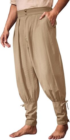 Runcati Mens Medieval Ankle Pants Renaissance Viking Pirate Pants Lace Up Cotton Tapered Halloween Costume Trousers in Saudi Arabia