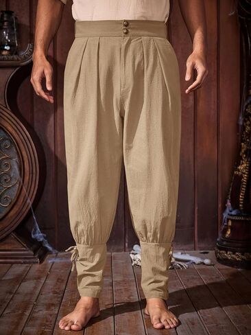 Runcati Mens Medieval Ankle Pants Renaissance Viking Pirate Pants Lace Up Cotton Tapered Halloween Costume Trousers in Saudi Arabia