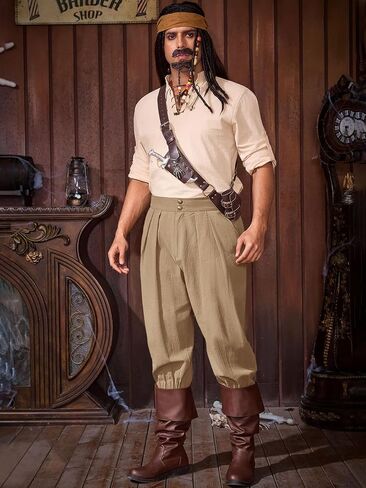 Runcati Mens Medieval Ankle Pants Renaissance Viking Pirate Pants Lace Up Cotton Tapered Halloween Costume Trousers in Saudi Arabia