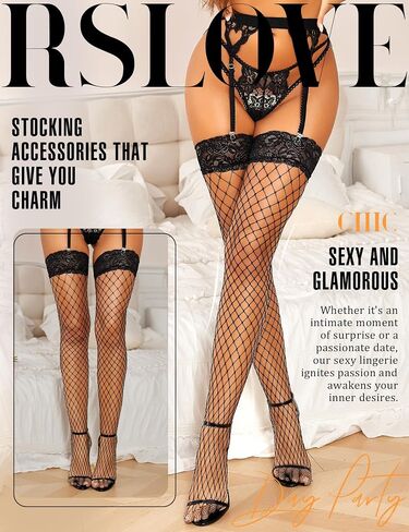 RSLOVE Lace Top Fishnet Thigh High Stockings - Sexy Stockings for Women Antiskid Silicone Stay Up Pantyhose in Saudi Arabia