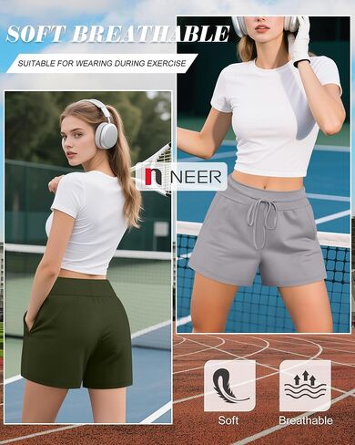 Neer 3 Pack Women's Sweat Shorts, Drawstring Cotton Lounge Shorts Casual Summer Lightweight Soft Athletic Shorts with Pockets in Saudi Arabia