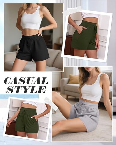 Neer 3 Pack Women's Sweat Shorts, Drawstring Cotton Lounge Shorts Casual Summer Lightweight Soft Athletic Shorts with Pockets in Saudi Arabia