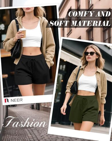 Neer 3 Pack Women's Sweat Shorts, Drawstring Cotton Lounge Shorts Casual Summer Lightweight Soft Athletic Shorts with Pockets in Saudi Arabia
