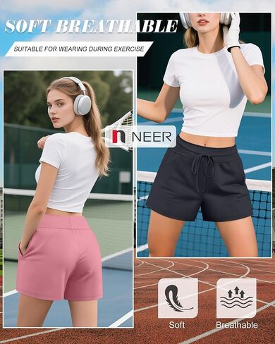 Neer 3 Pack Women's Sweat Shorts, Drawstring Cotton Lounge Shorts Casual Summer Lightweight Soft Athletic Shorts with Pockets in Saudi Arabia