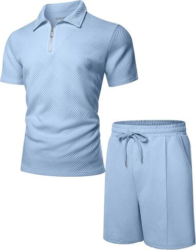 UOUA Mens Summer Track Suits 2 Piece Shorts Sets Short Sleeve Sweatsuit Outfits 1/4 Zip Golf Polo Shirts Loungewear in Saudi Arabia