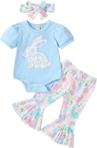 أول ملابسي في عيد الفصح 3pcs Baby Boys Girls Long/Short Sleeve Brunny Print Romper Tops Tops Pants مجموعة عيد الفصح in Kuwait