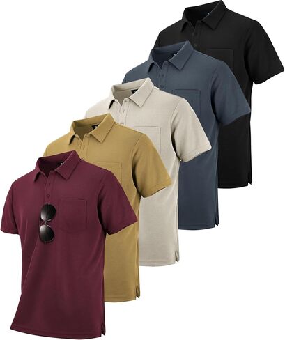 SCODI 5 Pack Mens Pocket Polo Shirts Short Sleeve Multipack Golf Shirt for Men Moisture Wicking Casual Athletic Work T-Shirts in Kuwait