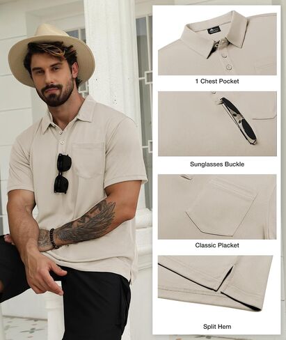 SCODI 5 Pack Mens Pocket Polo Shirts Short Sleeve Multipack Golf Shirt for Men Moisture Wicking Casual Athletic Work T-Shirts in Kuwait