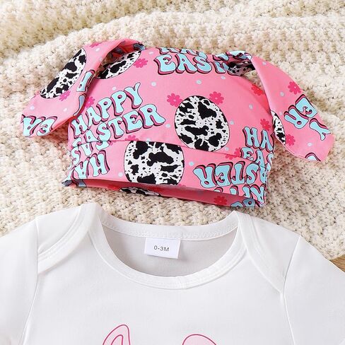 My First Easter Outfits 3Pcs Baby Boys Girls Long/Short Sleeve Bunny Print Romper Tops Pants Set Easter Outfit in Kuwait
