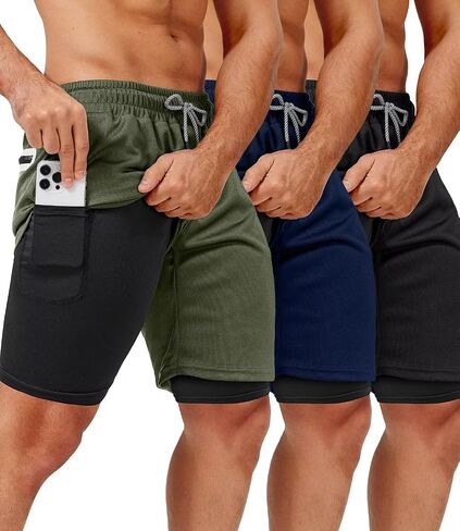 3 Pack Men's 2 In1 Gym Shorts Men with Pockets 7 inch Workout Shorts Men Running Shorts with Liner&Towel Loop in Saudi Arabia
