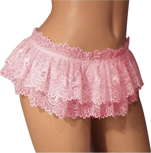Men's Panties Sissy Cross Dressing Underwear Sexy Soft Ruffled Skirt Sissy Lace（One Size : 1Pc in Saudi Arabia