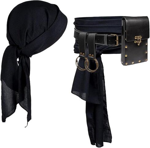 KOTORA Pirate Costume Pirate Head Scarf Bandanas Belt Waist Sash Medieval Belt Pouch Coin Purse Leather Hook Festival Sets in Saudi Arabia