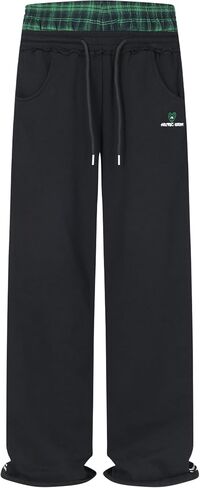 Aelfric Eden Baggy Wide Leg Sweatpants for Women Plaid Patchwork Sweat Pants Loose Long Pants with Pockets in Saudi Arabia