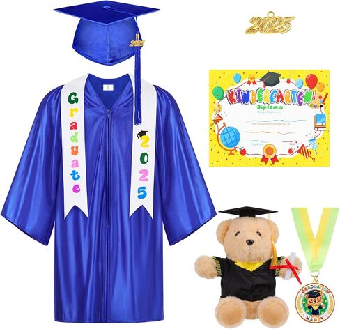 AOTHSO 8Pcs Kindergarten Graduation Cap and Gown Tassel Set 2025 with Stole Bear Certificate for Preschool Kids in Saudi Arabia